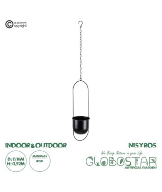 GloboStar® Artificial Garden NISYROS 20487 Κρεμαστό Μεταλλικό Κασπώ Γλάστρα - Flower Pot Μαύρο Φ16cm x Υ52cm